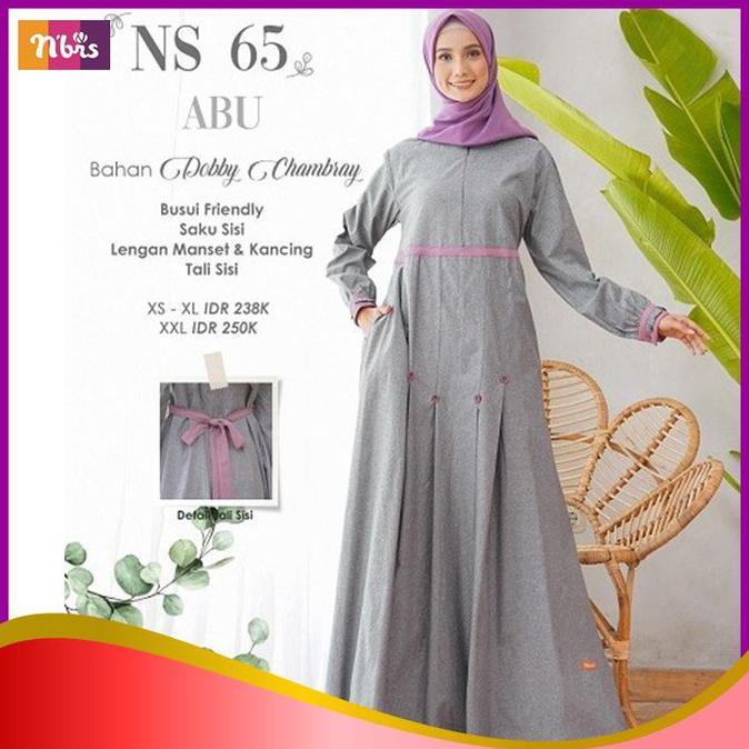( BISA COD ) BAJU GAMIS NIBRAS WANITA TERBARU 2020 PROMO DISKON NS 65 DRESS MUSLIM - Abu-abu, XS