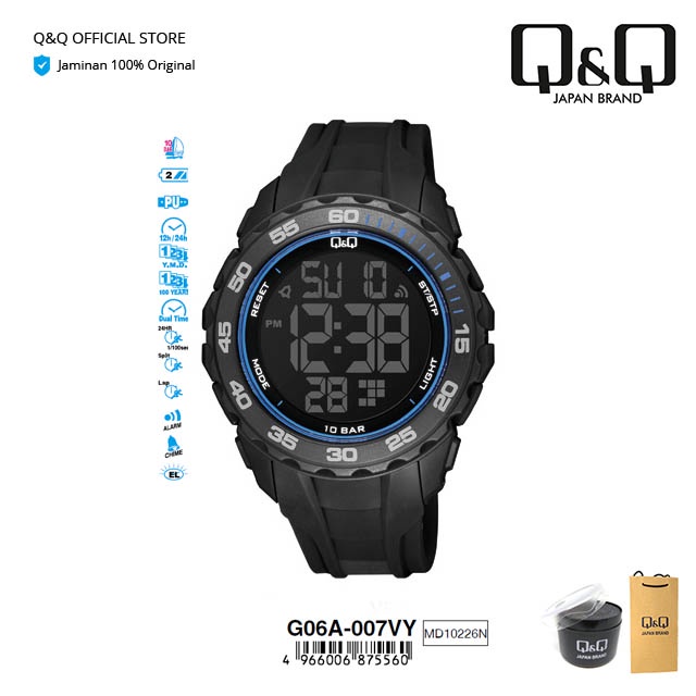 Q&Q QnQ QQ Original Arloji Jam Tangan Pria Digital Rubber Karet - G06 G06A Water Resist 10 BAR-2