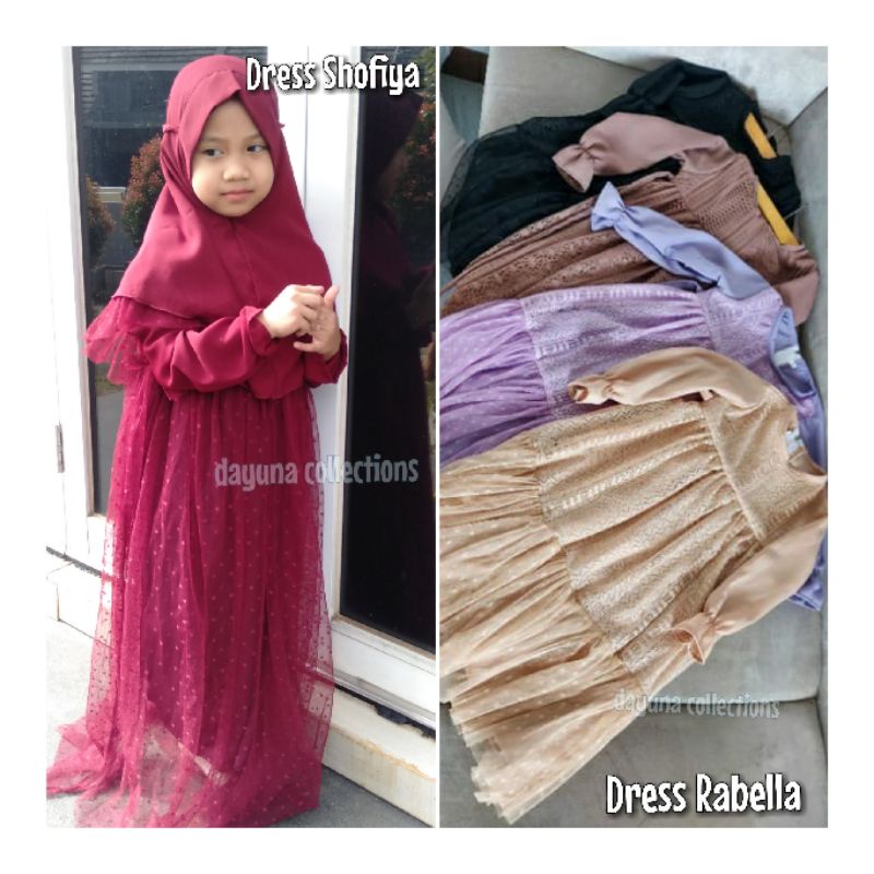 Dress anak perempuan tile gamis tutu anak BISA COD dress tule dotty  anak perempuan SET JILBAB lilac