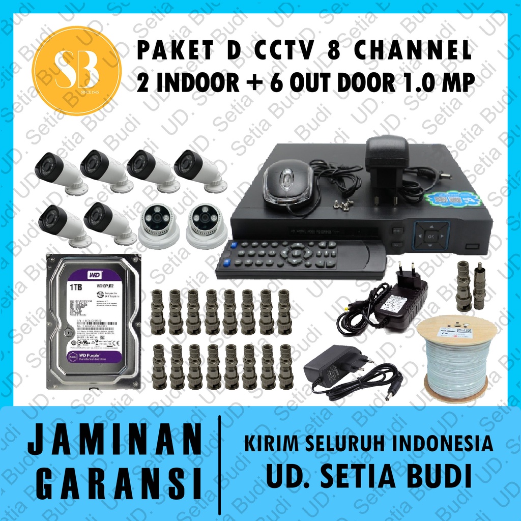 Paket D CCTV 8 Channel: 2 Indoor + 6 out door 1.0 MP