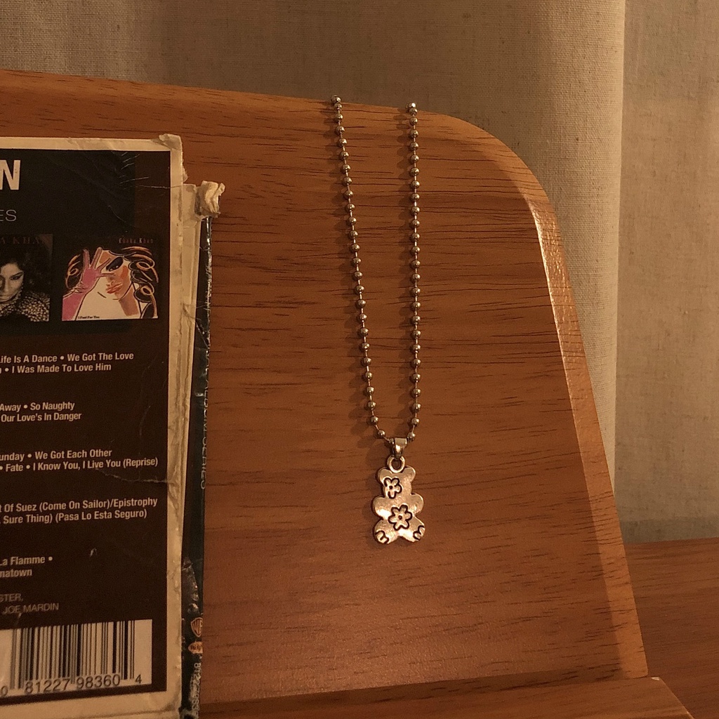 Kalung Choker Handmade Desain Kartun Beruang Bahan Stainless Steel Untuk Wanita