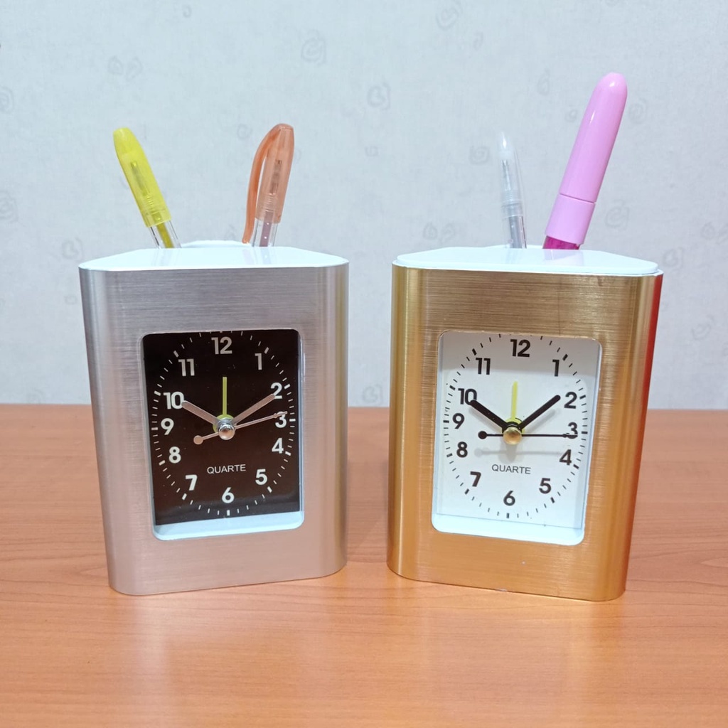 Jam Beker Mini / Jam Meja Kantor Multifungsi With Tempat Pensil Polos - ACC PLUS