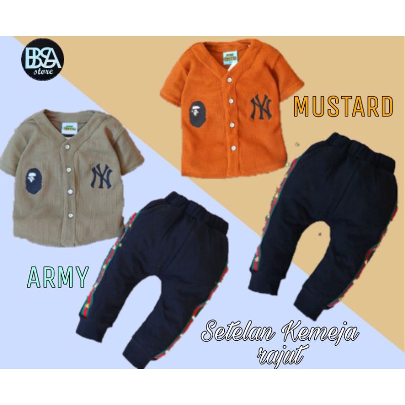 Baju Setelan Anak Cowok Import Bahan Rajut Usia 3 bulan sampai Umur 4 tahun Pakaian Bayi Laki Laki M