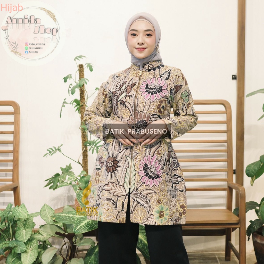 Kemeja atasan Batik Prabuseno - INEZ  XL Tunik Batik Perempuan Lengan Panjang Tradisional