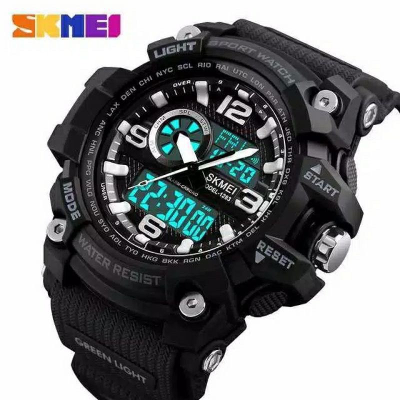 Jam Tangan Pria Sport Dual Time Skmei 1283 Original Anti Air Green Hijau