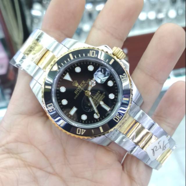 Jam Tangan Pria ROLEX Submarine Silver Gold Super Clone AAA Saphire