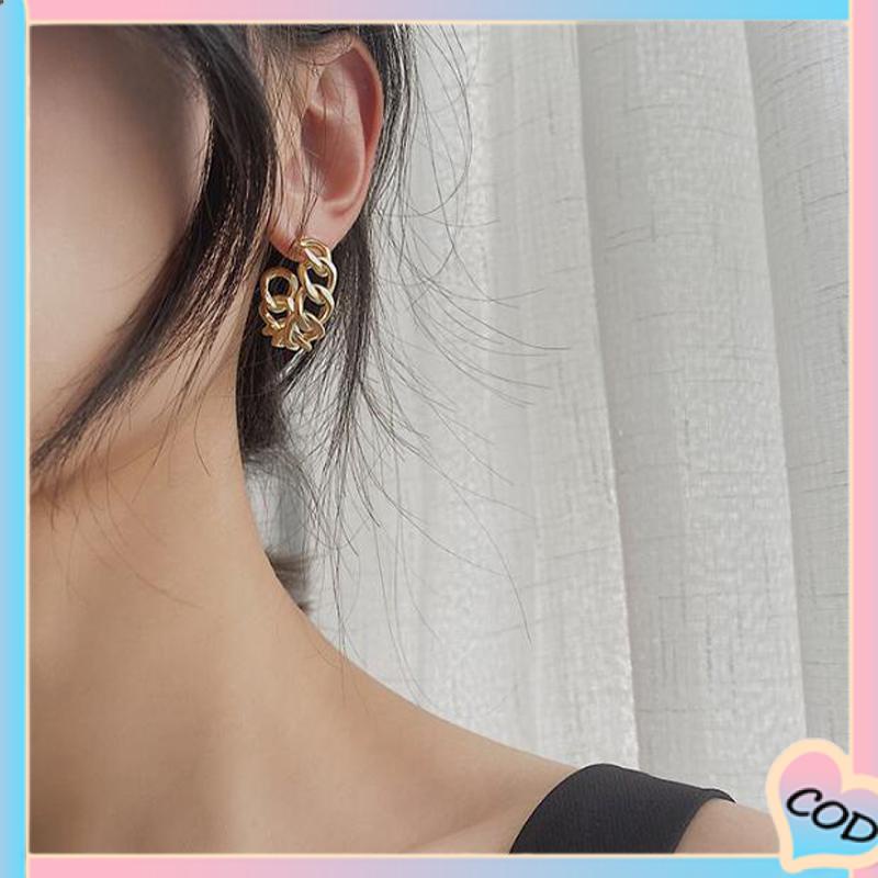 COD❤️ Anting-Anting Retro Fashion Logam Berongga Rantai Stud Earrings Premium Sense Earring-A.one