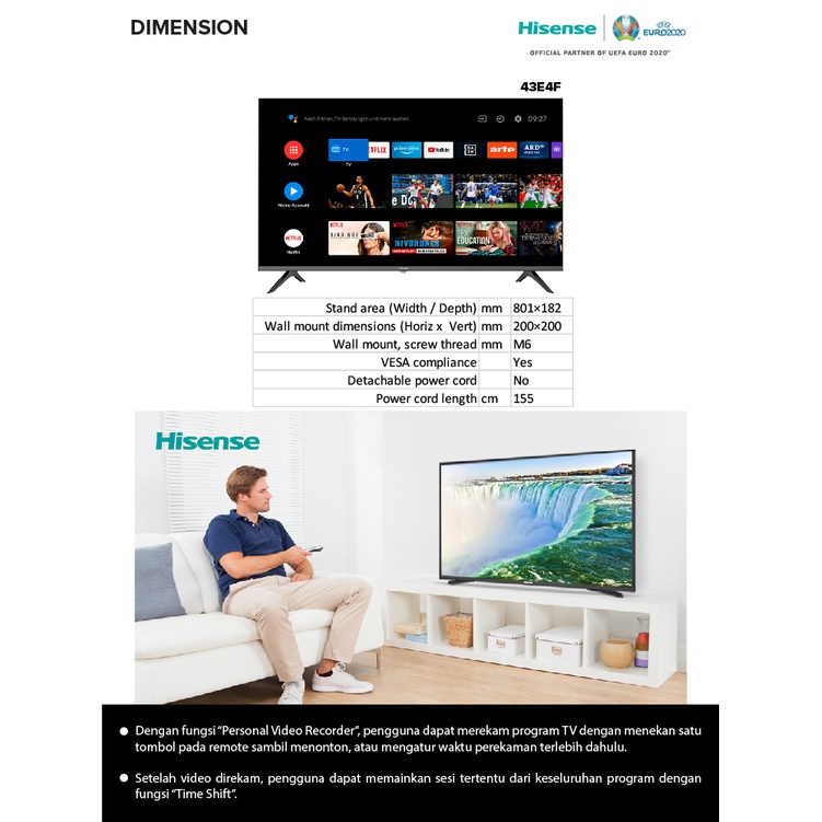 Hisense SMART LED TV ANDROID 43 INCH - 43E4F