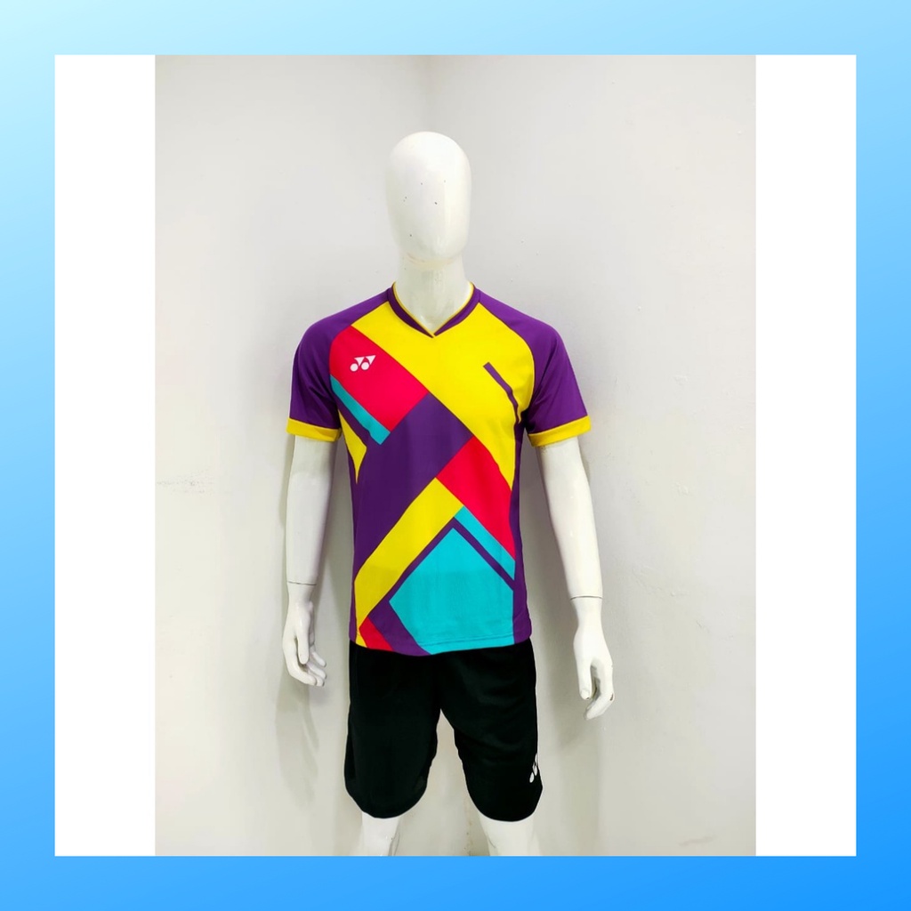 Kaos bulutangkis pria baju badminton dan celana jersey setelan wanita dewasa t-shirt outfit seragam jarsey kostum olahraga pakaian apparel sport jersy bulu tangkis casual jersi sudirman cup suit Y169 ungu purple polos