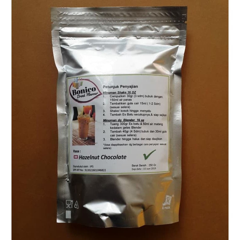 

BONICO HAZELNUT CHOCOLATE powder 250gr Bubuk minuman COKLAT powder - tth1787