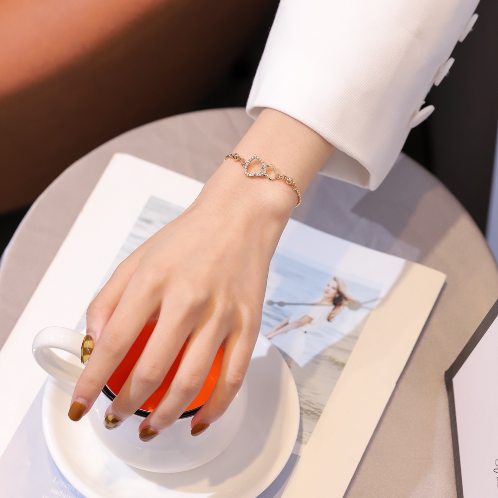 D.G.C✨Gelang Wanita Titanium Anti Karat Elegant Double Cinta Fashion Aksesoris Gelang Serut Perak Emas Perhiasan Cewek D320