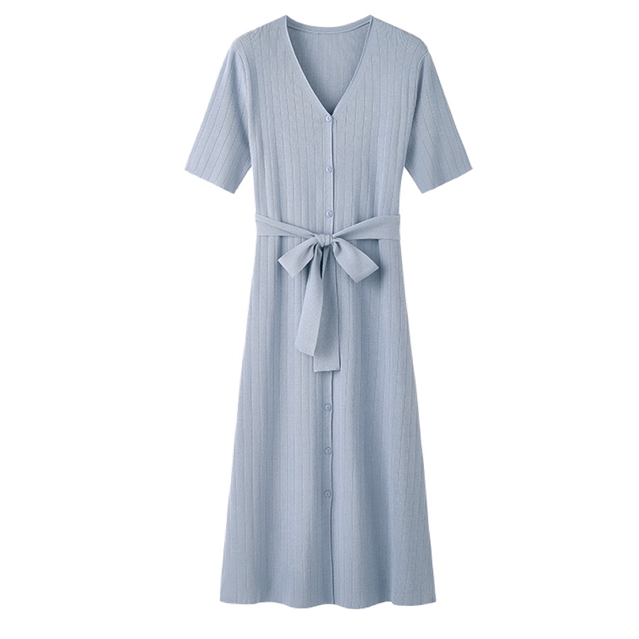 【Elegant】Korean Casual Lembut Knit V-neck Dress 7103