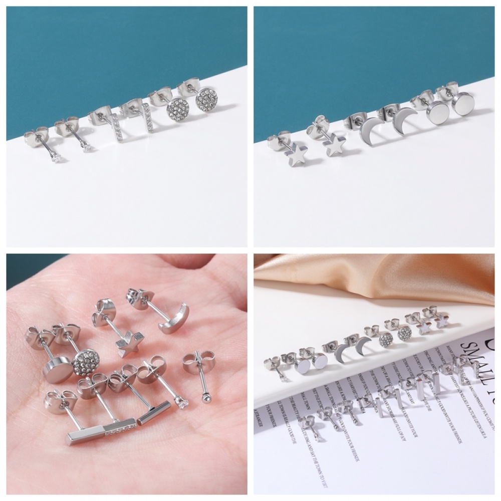 8-22pcs / Lot Anting Stud Kristal Bentuk Hati Bulan Bahan Stainless Steel Untuk Tindik Tulang Rawan