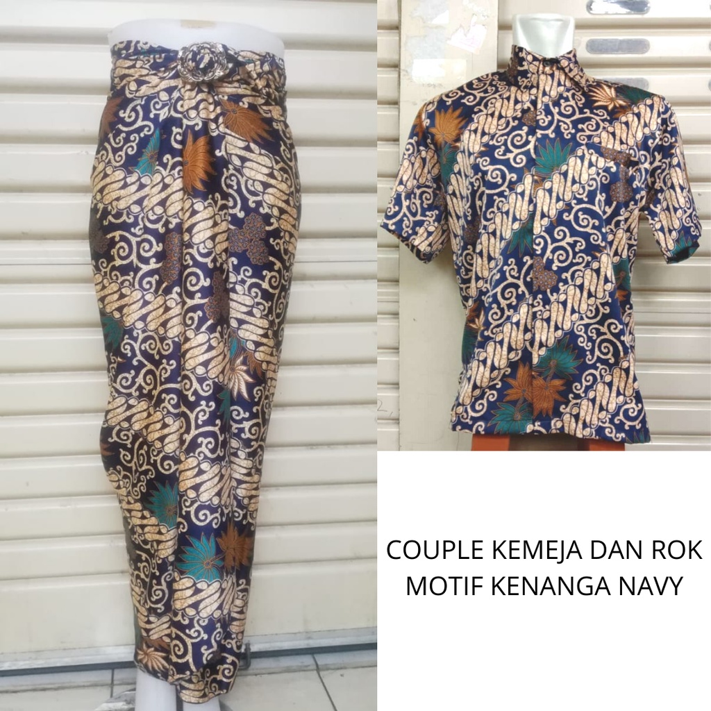 Setelan Couple Kemeja Dan Rok Lilit Bawahan Kebaya Motif Bugenvil