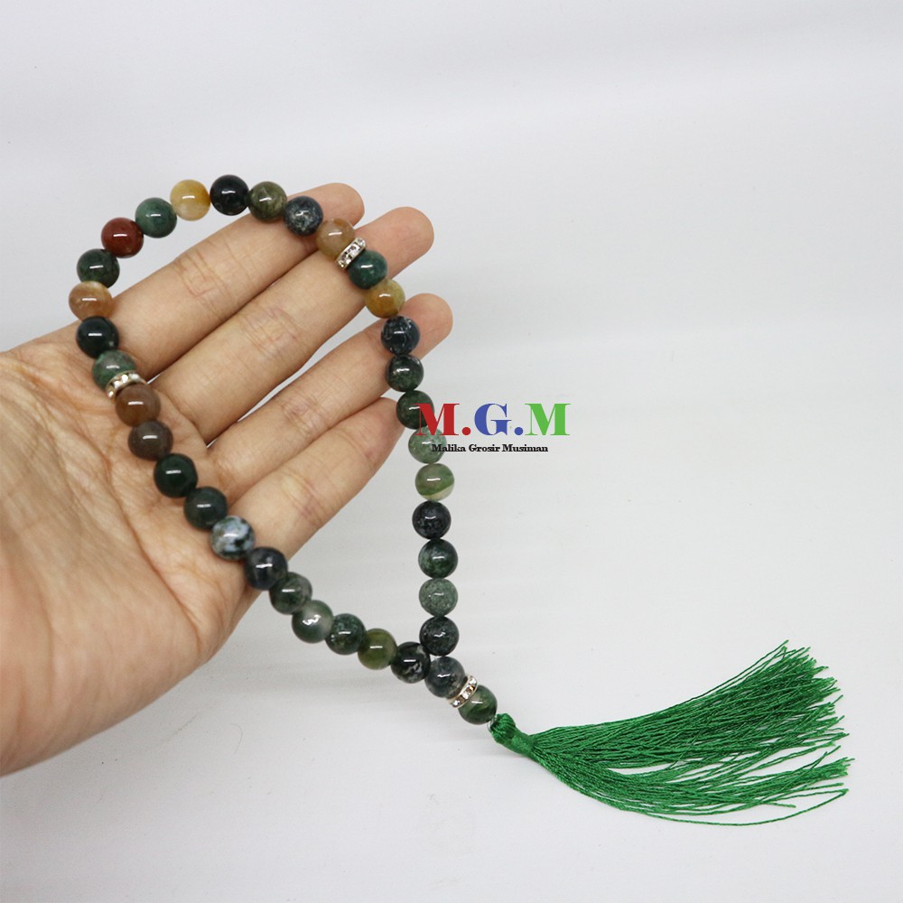 Tasbih Batu Suliki Hijau Lumut 33 Butir Batu Alam Natural 100%
