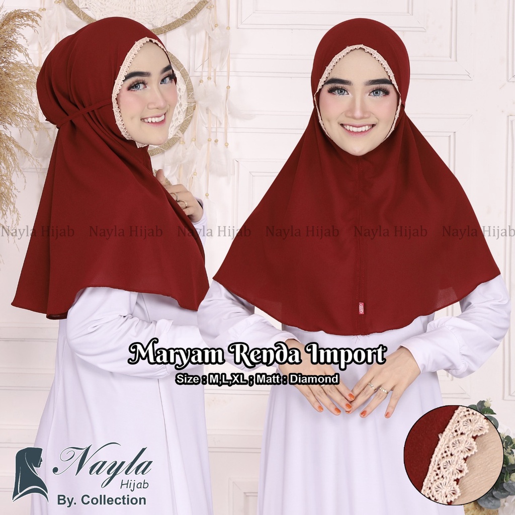 HIJAB INSTAN TALI MARYAM RENDA L BAHAN DIAMOND MARYAM TALI RENDA IMPORT TERBARU NAYLA HIJA'B