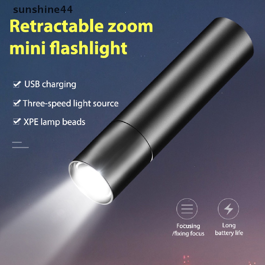 Sunshine Lampu Senter Mini Super Terang 3 Mode USB Rechargeable Dengan Builtin