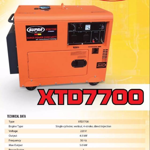 Genset silent 5000 watt solar supra XTD 7700
