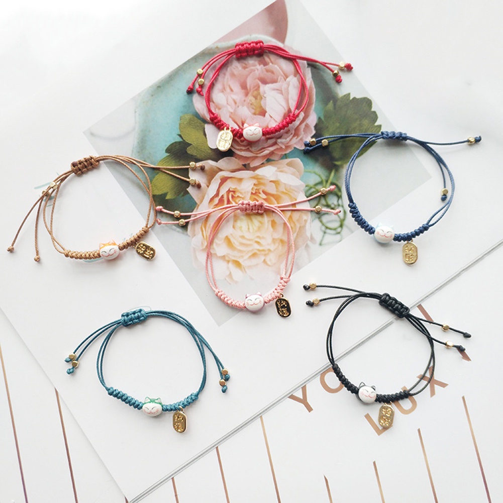 Hu Hu Hu Hu Hu Alat Bantu Pasang Kacamata♡ Gelang Tali Kepang Dengan Charm Kucing Keberuntungan Untuk Priawanita