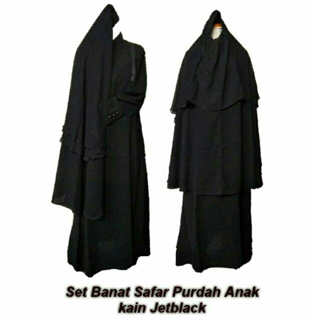 Set Jubah Klok anak plus jilbab cadar rit purdah safar jetblack