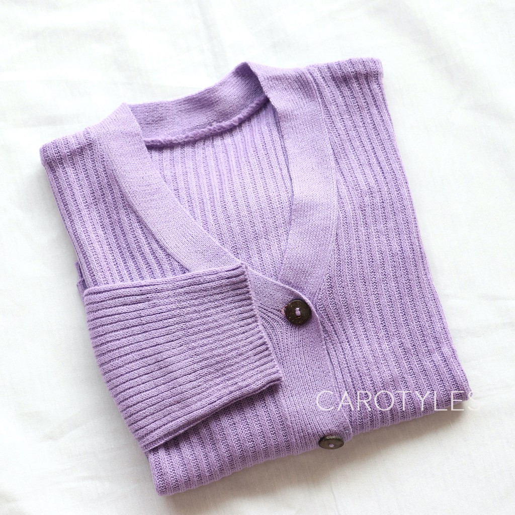 CARDIGAN CROP RAJUT KARDIGAN CARDY RAJUT CROP TOP KOREA FASHION OUTER OUTWEAR WANITA CEWEK PEREMPUAN-CROP PURPLE LILAC