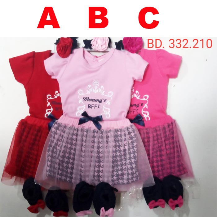 Baju Bayi Perempuan Jumper Bayi Set Rok Bandana Sepatu Mommy BFFI