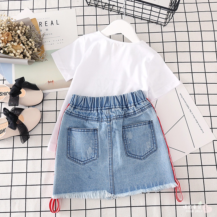 SSP26/67- Setelan Anak Perempuan 2in1 Set Kaos+Rok Jeans Bonjourber Roses