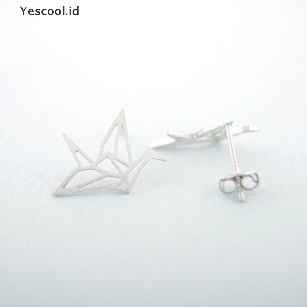 Anting Stud Desain Origami Burung Bangau Lucu