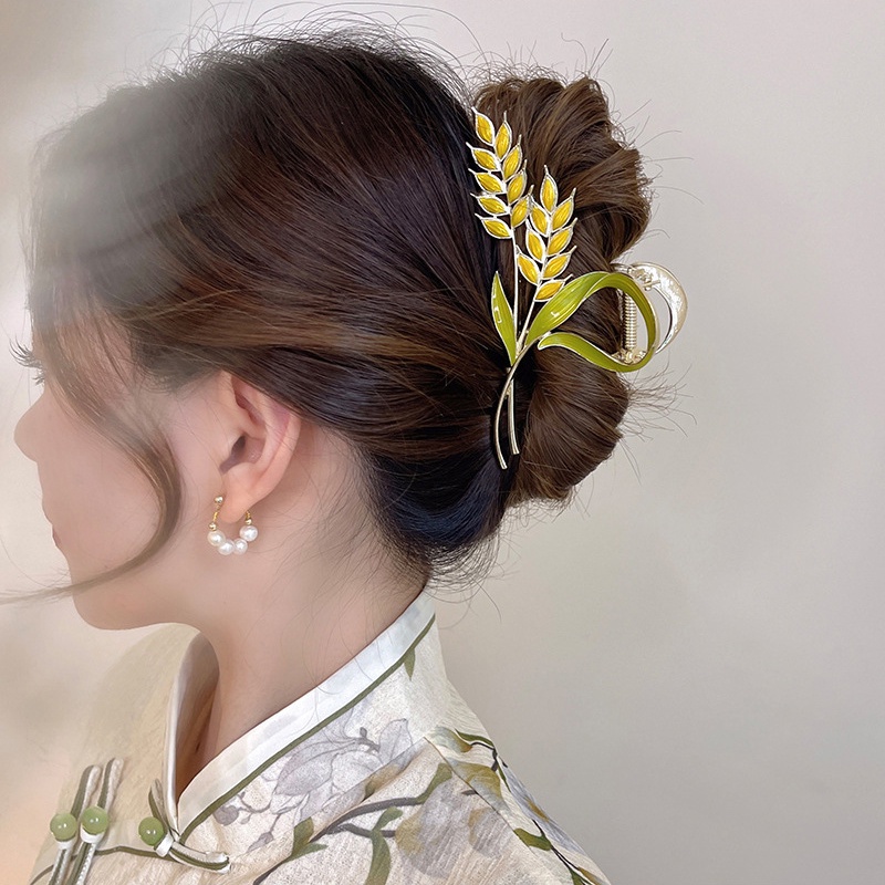 Jepit Rambut Bentuk Gandum Bahan Alloy Aksen Berlian Imitasi Untuk Wanita