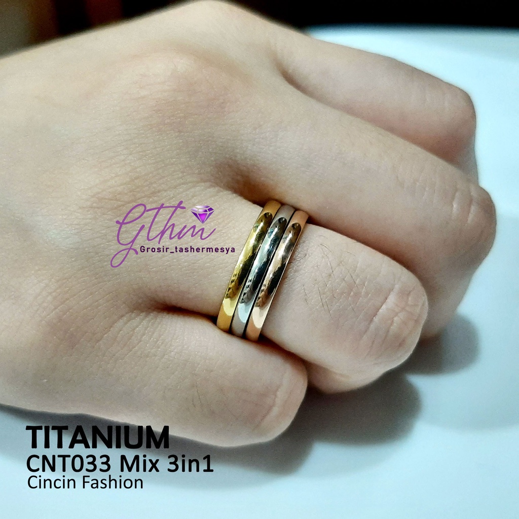 Cincin Titanium 3in1 Kombinasi Gold-Silver-Rosegold Anti Karat Perhiasan Import CNT03#