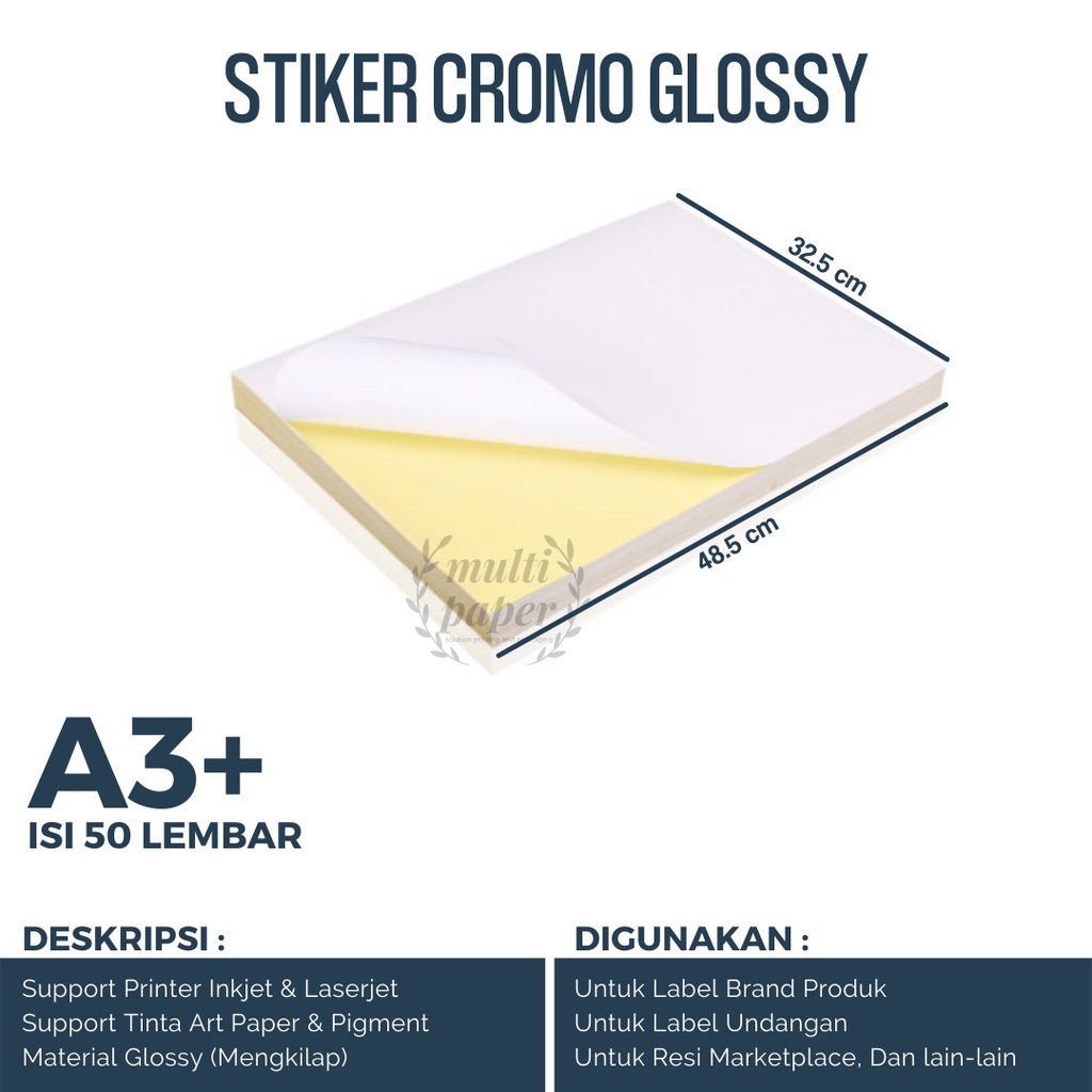 

Kertas Stiker Chromo A3 Plus isi 50 lembar / Kertas Sticker Chromo A3 Plus