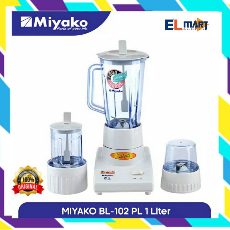 Miyako Blender Plastik 1 Liter 3 in1 BL 102 PL 102PL  Pelumat Penggiling Bumbu  Kering dan Basah