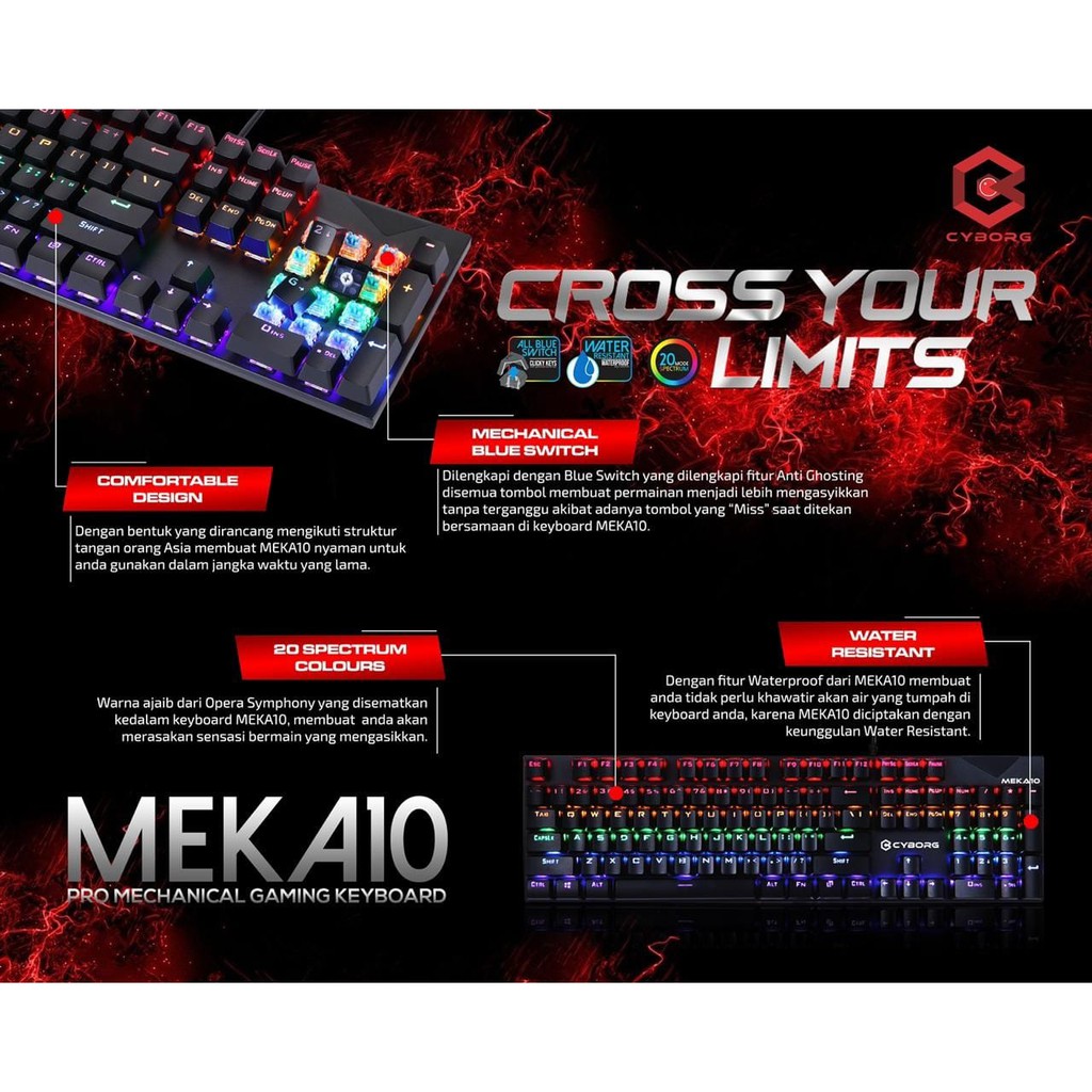 CYBORG MEK A10 MECHANICAL GAMING KEYBOARD MEKA10 MEK-A10 GARANSI RESMI