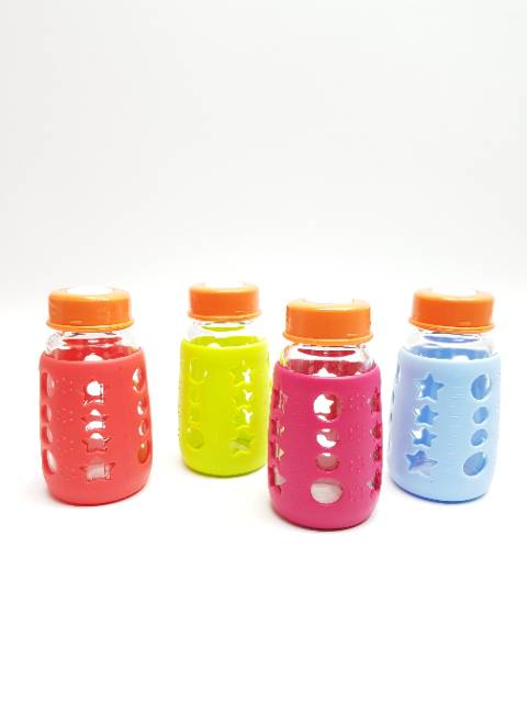 Botol Asi 150ml Kaca +   Pengaman Botol Silicone Cover Y1 / botol kaca orange dengan pengaman botol anti pecah silicone