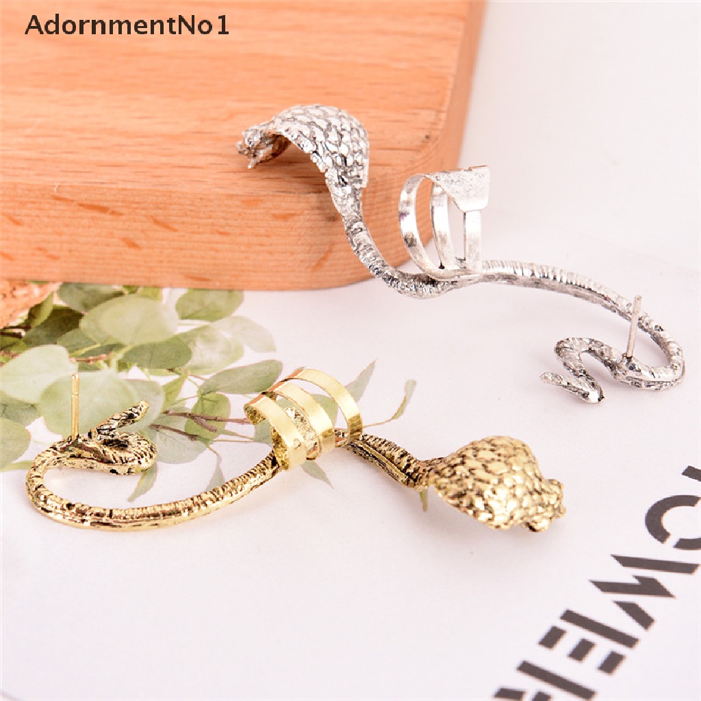 (AdornmentNo1) Anting Klip / Cuff Gaya Gothic Motif Ular Kobra Untuk Perhiasan Pria / Wanita / Unisex