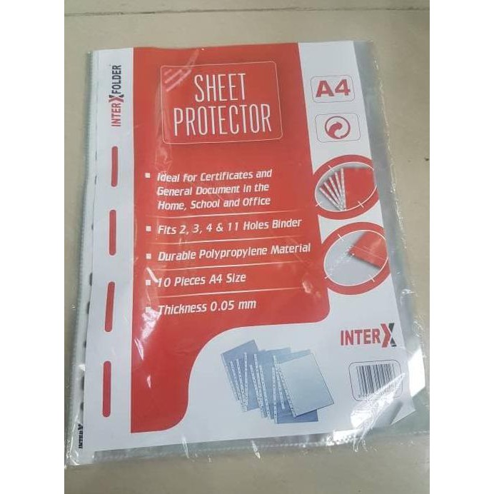 

PP POCKETS / SHEET PROTECTOR INTER X FOLDER CLEAR A4 (ISI 10 SHEET)