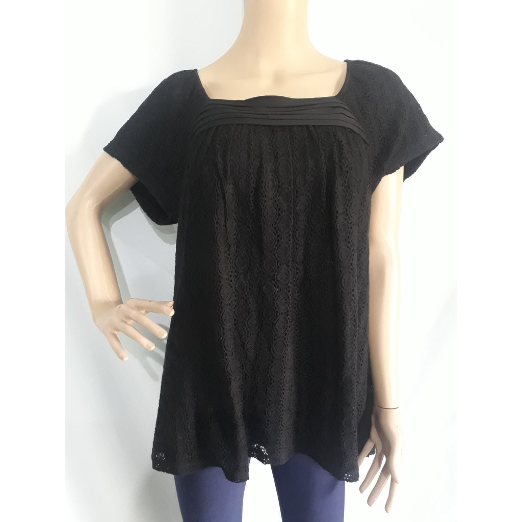 BLOUSE WANITA LENGAN PENDEK HITAM MIX BROKAT