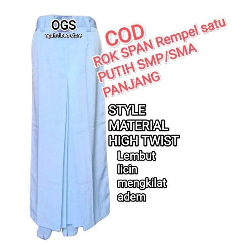 Seragam Sekolah ROK SPAN PUTIH SMP/SMA Rempel 1 tanpa karet pinggang#rok putih SMP/SMA# maxi putih S