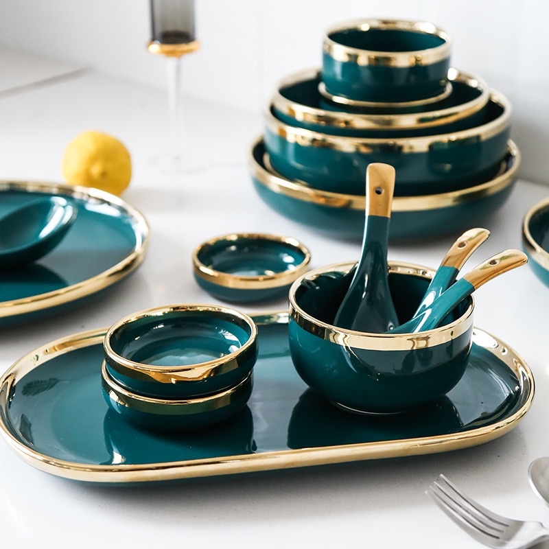 Piring set White Gold, pink gold, green gold, ungu gold , black dan hijaumuda Oriental Dining set 9pcs free box