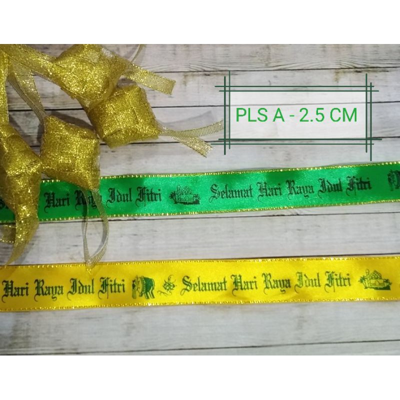 Pita hias lebaran idul fitri satin sablon idul fitri hiasan parcel Hampers 2 /2.5 cm rol