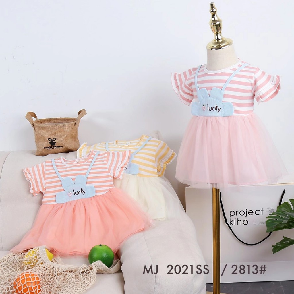 HappyOliver DRESS SALUR SLING LUCKY 2813 EBV Baju Dress Anak Perempuan Import 6 bulan - 3 tahun/Dress Bayi Perempuan/Gaun Bayi Perempuan/Dress Pesta/Dress Bayi