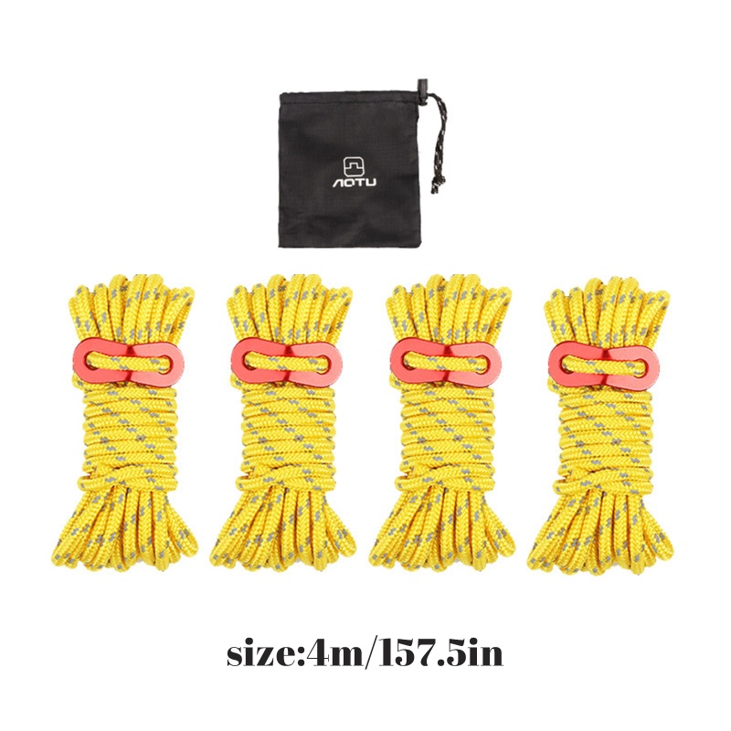 Zzz 4pcs / Set Tali Tenda Reflektif 4mm Dengan Gesper Penyesuaian Untuk Outdoor