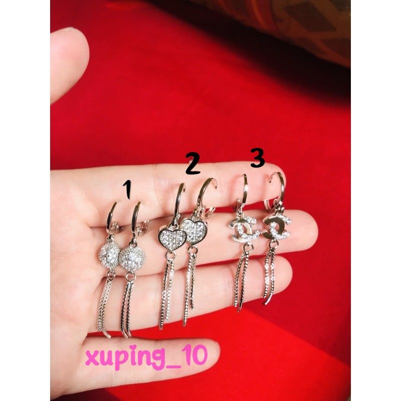 Anting jepit putih rumbai permata elegan emas putih xuping