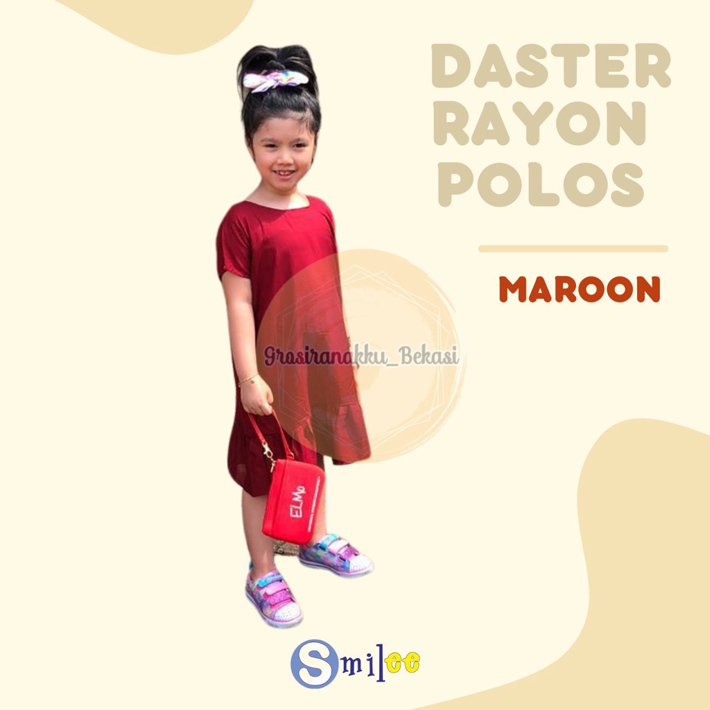 Daster Rayon Anak Polos Junior Warna Maroon Size 2-10Tahun