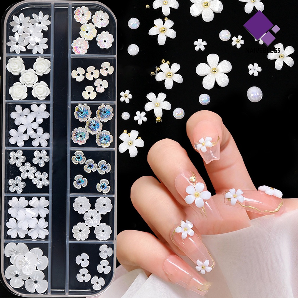 Naiveblue &gt; Bunga Putih Kecil Ringan Dekorasi Nail Art DIY