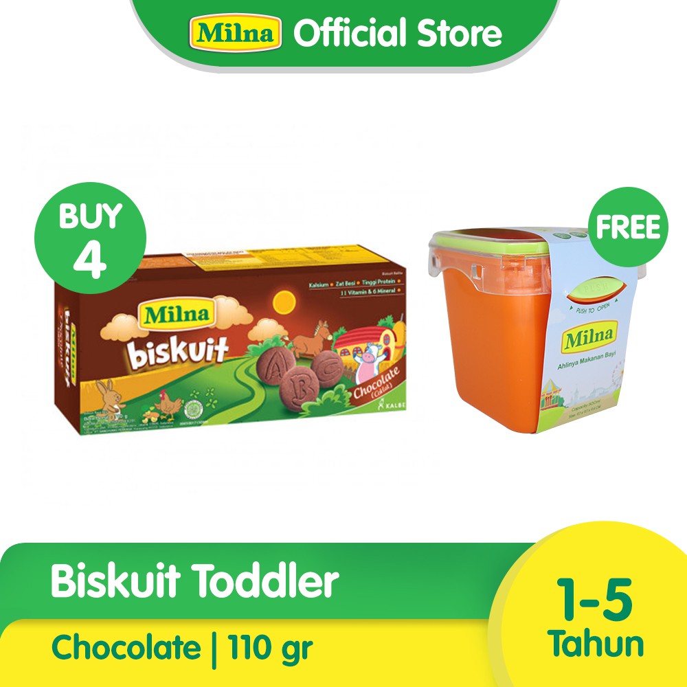 

Paket 4 Milna Toddler Biskuit Coklat 130gr Free Food Container