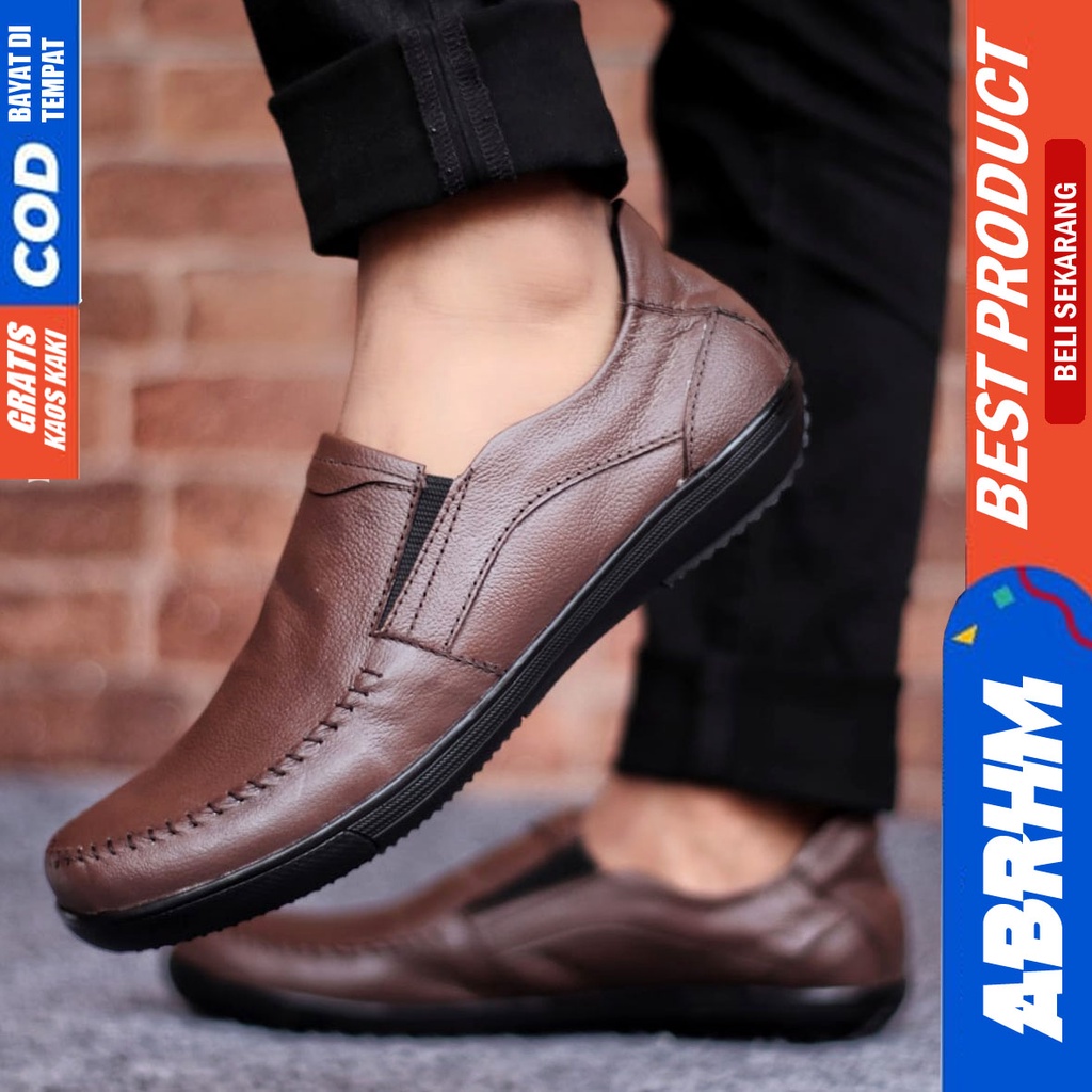 ABRHM WILD Sepatu Casual Slip On Kulit Asli Hitam