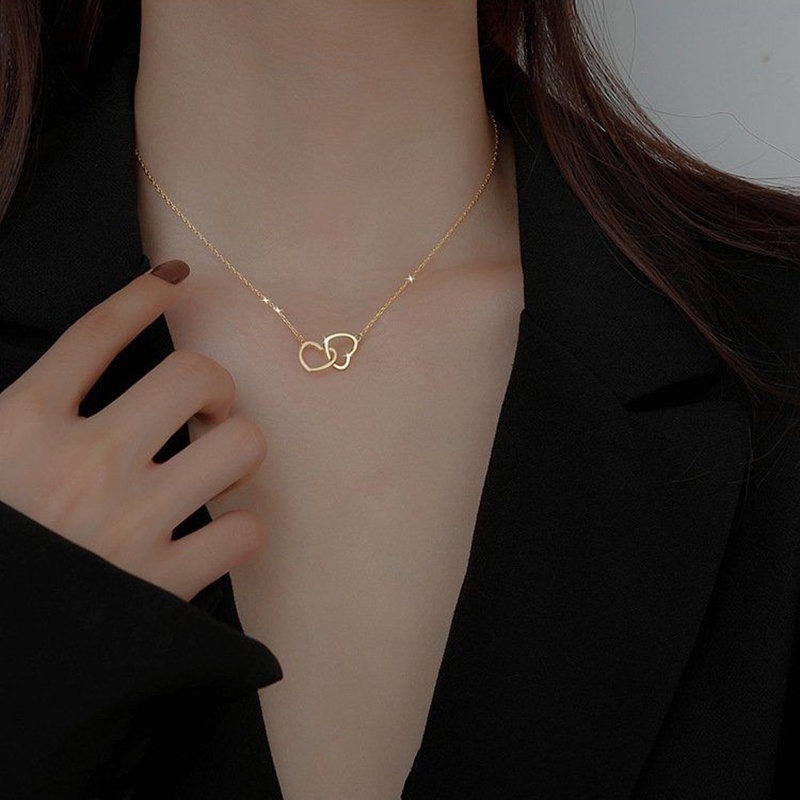 Fashion Heart To Heart Pendant Necklace Kalung Korea Love Clavicle Chain Necklaces for Women Lady Jewelry Girlfriend Gift