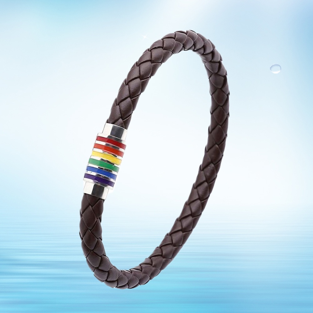 Hu Hu Hu Hu Hu Alat Bantu Pasang Kacamata♡ Gelang Bangle Kulit Imitasi Anyam Warna Pelangi Untuk Priawanita