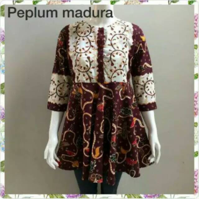 BLUS PEPLUM MADURA JAYA BATIK POLA SERAGAM ATASAN KERJA KANTOR WANITA